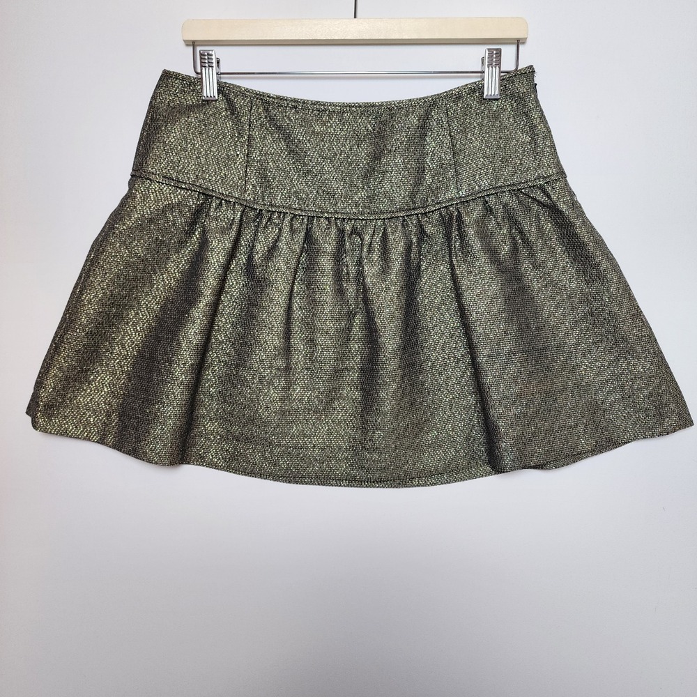 Banana Republic Metallic Gold Black Textured Drop Waist Mini Skirt Size 8